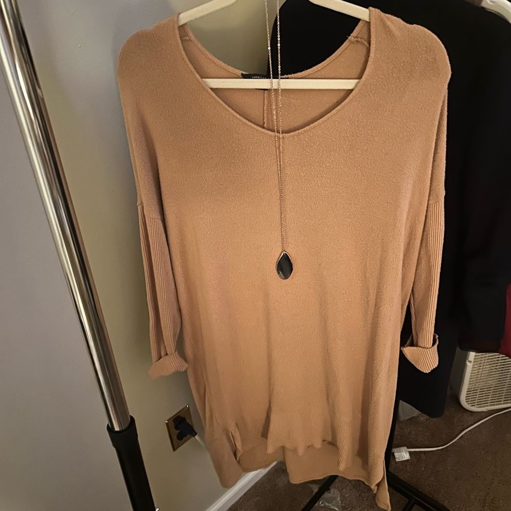 Tan Long Sleeve Sweater Dress